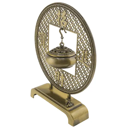 Vas pentru ardere tamaie, ierburi parfumate si betisoare parfumate moneda chinezeasca, alama - 14cm, imagine 5