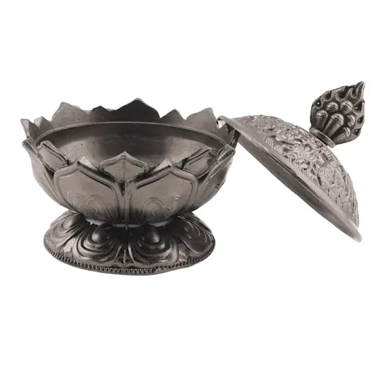 Vas pentru ardere tamaie si ierburi parfumate Lotus cu model feng-shui, alama - 7cm, imagine 3