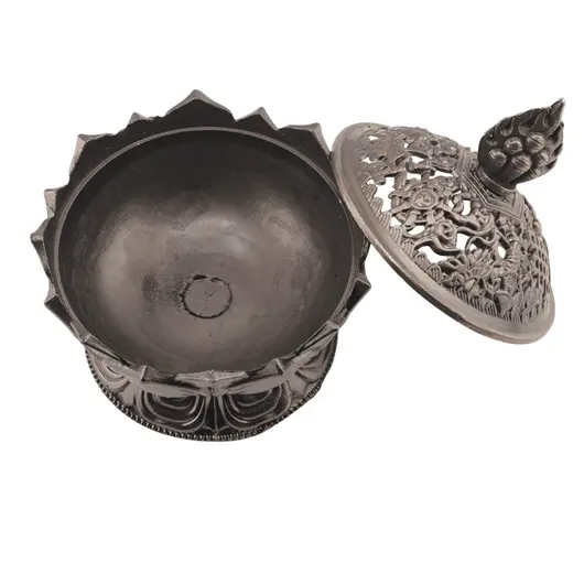Vas pentru ardere tamaie si ierburi parfumate Lotus cu model feng-shui, alama - 7cm, imagine 4