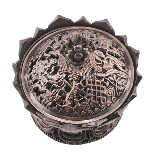 Vas pentru ardere tamaie si ierburi parfumate Lotus cu model feng-shui, cupru - 7cm, imagine 2