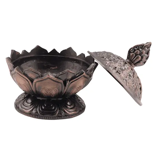 Vas pentru ardere tamaie si ierburi parfumate Lotus cu model feng-shui, cupru - 7cm, imagine 3