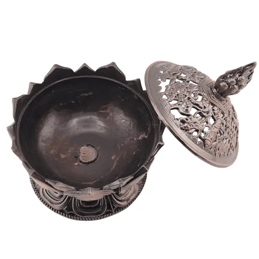 Vas pentru ardere tamaie si ierburi parfumate Lotus cu model feng-shui, cupru - 7cm, imagine 4