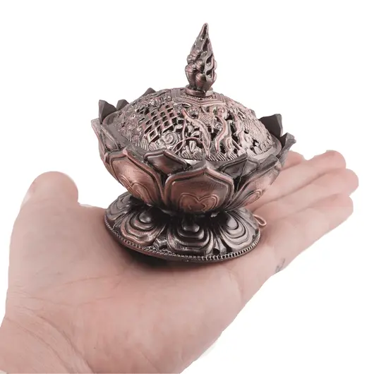 Vas pentru ardere tamaie si ierburi parfumate Lotus cu model feng-shui, cupru - 7cm, imagine 5