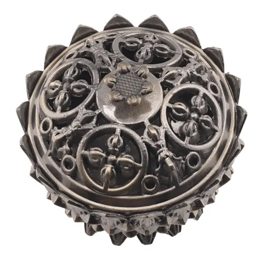 Vas pentru ardere tamaie si ierburi parfumate Lotus si dublu dorje, alama - 6cm x 5cm, imagine 2