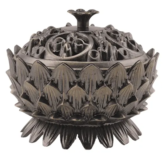 Vas pentru ardere tamaie si ierburi parfumate Lotus si dublu dorje, alama - 6cm x 5cm