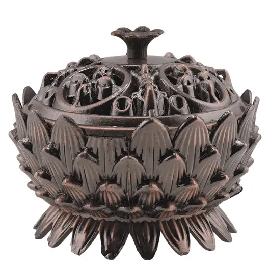 Vas pentru ardere tamaie si ierburi parfumate Lotus si dublu dorje, cupru - 6cm x 5cm