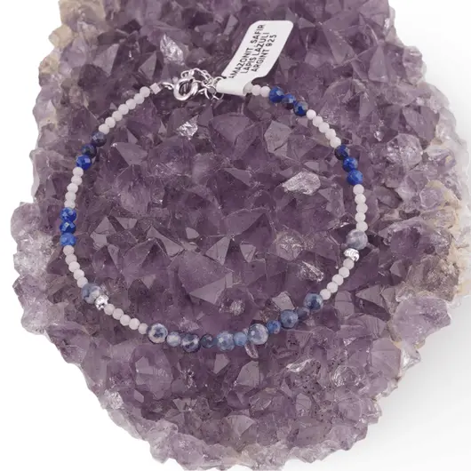 Bratara Amazonit, Safir si Lapis Lazuli sfere fatetate cu Argint 925, 2-4mm, imagine 3