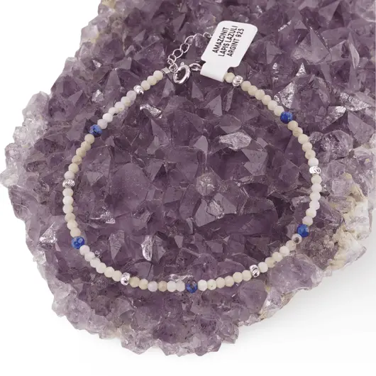 Bratara Amazonit si Lapis Lazuli sfere fatetate si Argint 925, 2-3mm, imagine 3