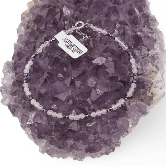Bratara Cristal de stanca, Cuart roz si Hematit sfere fatetate si Argint 925, 2-3mm, imagine 3
