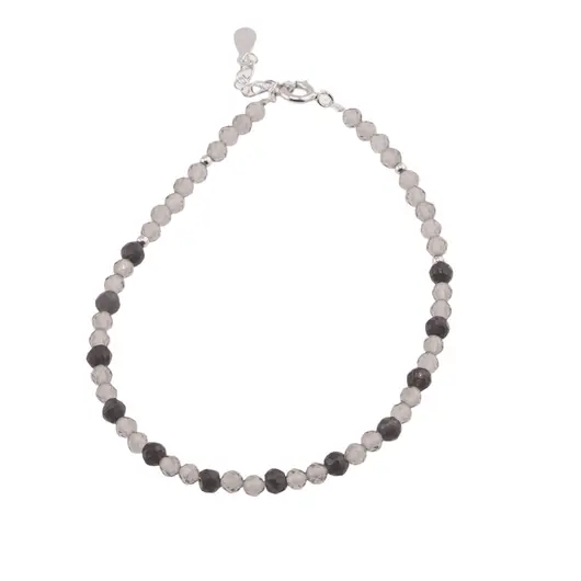 Bratara Cuart fumuriu bicolor sfere fatetate cu Argint 925, 3-4mm