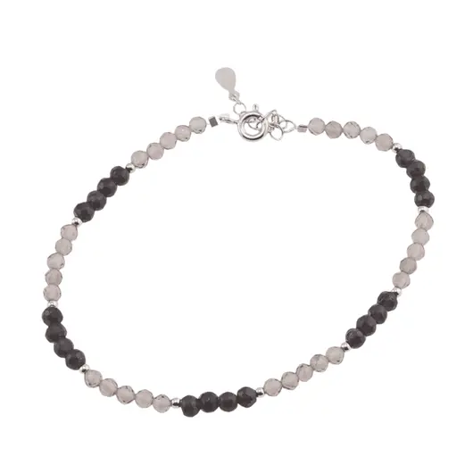 Bratara Cuart fumuriu sfere fatetate cu Argint 925, 3-4mm