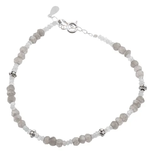 Bratara Labradorit si Acvamarin discuri fatetate cu Argint 925, 2-4mm