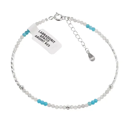 Bratara Labradorit si Apatit sfere fatetate cu Argint 925, 2-3mm