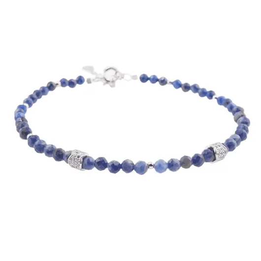 Bratara Lapis Lazuli si Sodalit sfere fatetate cu Argint 925, 3-4mm, imagine 2