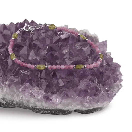 Bratara Peridot neuniform si Turmalina roz sfere cu Argint 925, 3-6mm, imagine 3