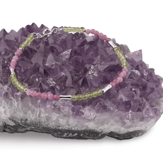 Bratara Peridot si Turmalina roz cu elemente din Argint 925, 3mm, imagine 3