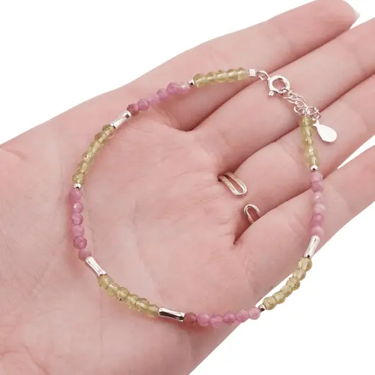 Bratara Peridot si Turmalina roz cu elemente din Argint 925, 3mm, imagine 4