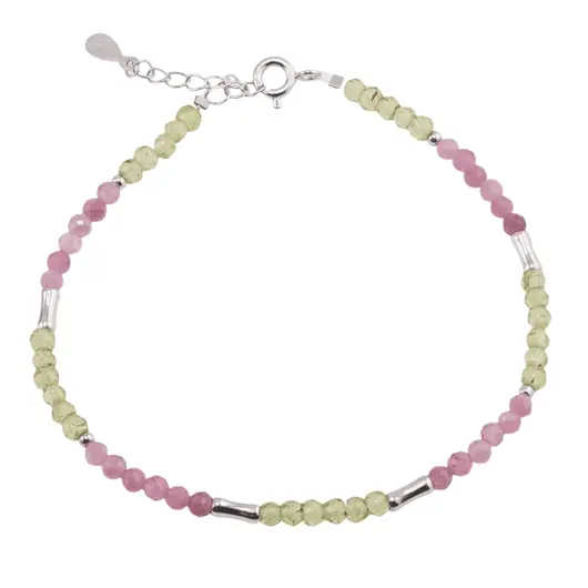Bratara Peridot si Turmalina roz cu elemente din Argint 925, 3mm