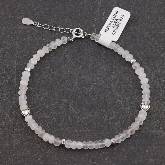 Bratara Piatra lunii alba discuri fatetate si Argint 925, 4mm, imagine 2