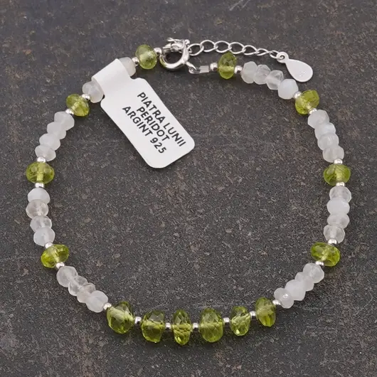 Bratara Piatra lunii si Peridot discuri fatetate cu Argint 925, 4-5mm, imagine 2