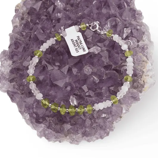 Bratara Piatra lunii si Peridot discuri fatetate cu Argint 925, 4-5mm, imagine 3