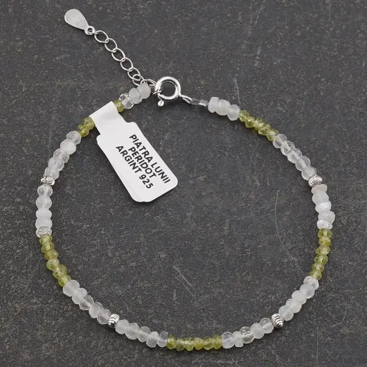 Bratara Piatra lunii si Peridot discuri fatetate si Argint 925, 3-4mm, imagine 2