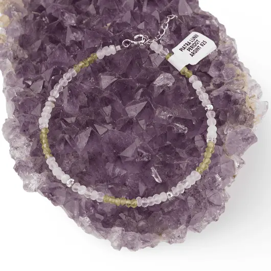 Bratara Piatra lunii si Peridot discuri fatetate si Argint 925, 3-4mm, imagine 3