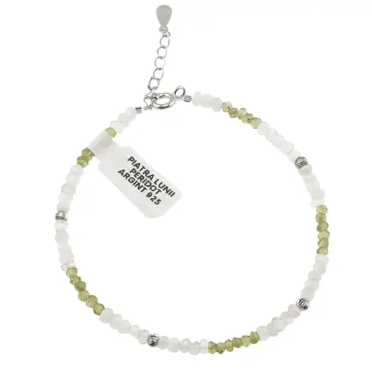 Bratara Piatra lunii si Peridot discuri fatetate si Argint 925, 3-4mm