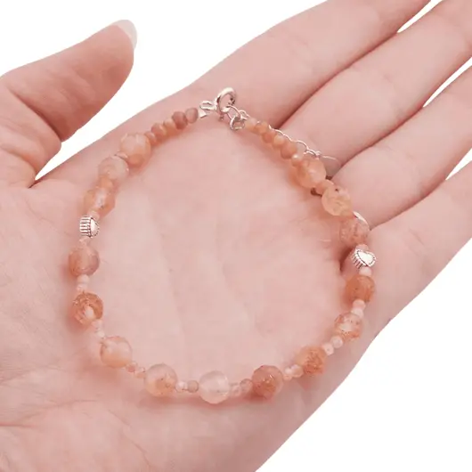 Bratara Piatra Soarelui sfere si discuri fatetate cu inimi din Argint 925, 2-6mm, imagine 4