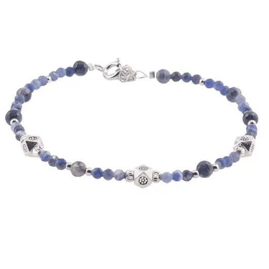 Bratara Sodalit si Safir sfere fatetate cu Argint 925, 2-4mm, imagine 2