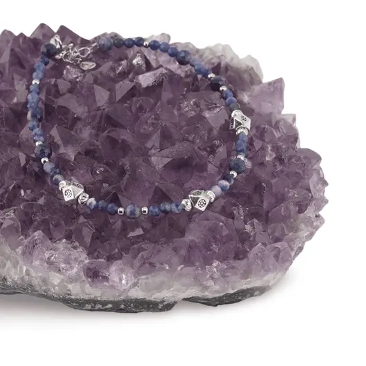 Bratara Sodalit si Safir sfere fatetate cu Argint 925, 2-4mm, imagine 3
