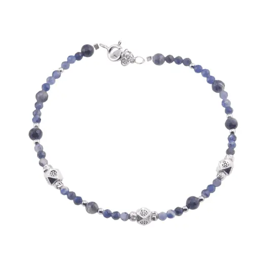 Bratara Sodalit si Safir sfere fatetate cu Argint 925, 2-4mm