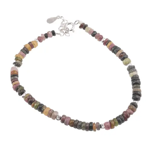 Bratara Turmalina multicolora discuri cu Argint 925, 4mm