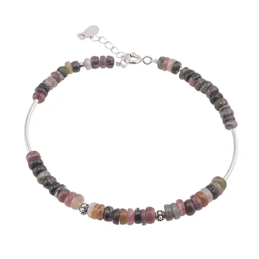 Bratara Turmalina multicolora discuri cu Argint 925, 5mm