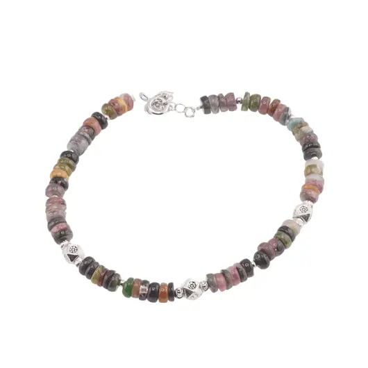 Bratara Turmalina multicolora discuri cu elemente din Argint 925, 5mm