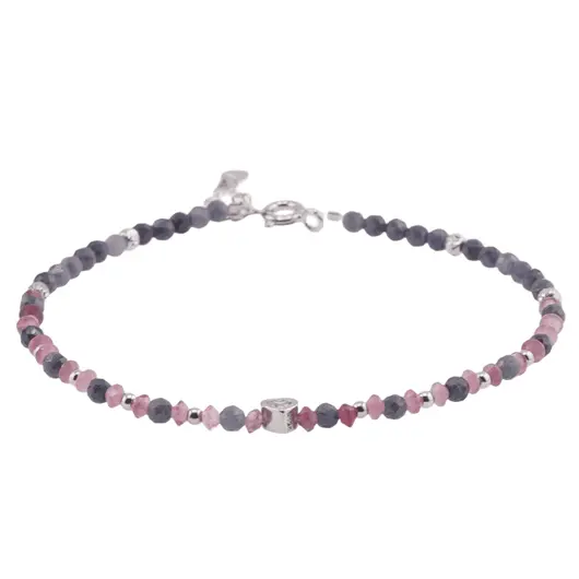 Bratara Turmalina roz discuri fatetate si Safir sfere fatetate cu Argint 925, 2-3mm, imagine 2