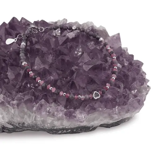 Bratara Turmalina roz discuri fatetate si Safir sfere fatetate cu Argint 925, 2-3mm, imagine 3