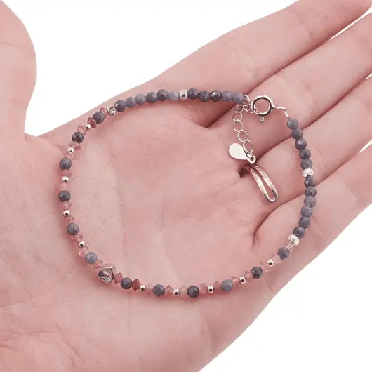 Bratara Turmalina roz discuri fatetate si Safir sfere fatetate cu Argint 925, 2-3mm, imagine 4