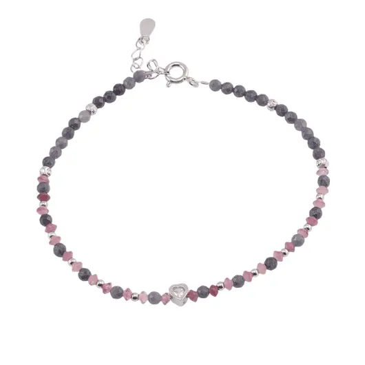 Bratara Turmalina roz discuri fatetate si Safir sfere fatetate cu Argint 925, 2-3mm