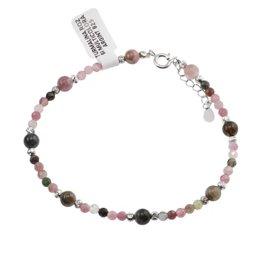 Bratara Turmalina roz si multicolora cu Argint 925, 3-5mm