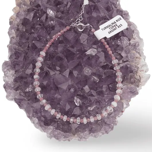 Bratara Turmalina roz si Topaz cu Argint 925, 3-4mm, imagine 3