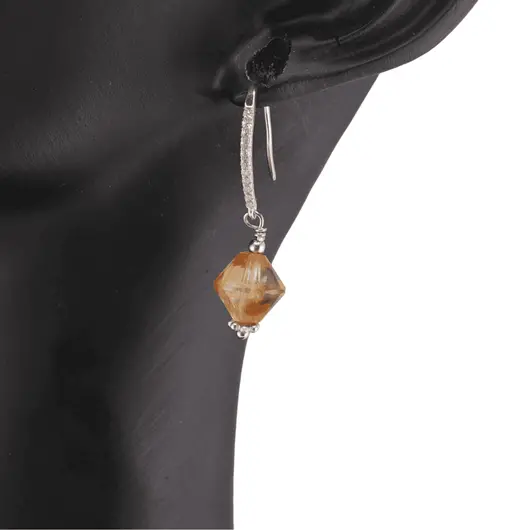 Cercei cu agatatoare Citrin romb si baza de Argint 925 cu zirconii, 8mm, imagine 2