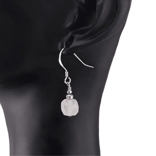Cercei cu agatatoare Cuart roz cuburi fatetate si bumb gravat Argint 925, 6-7mm, imagine 2