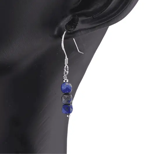 Cercei cu agatatoare Lapis Lazuli cuburi fatetate si Argint 925, 4mm, imagine 2
