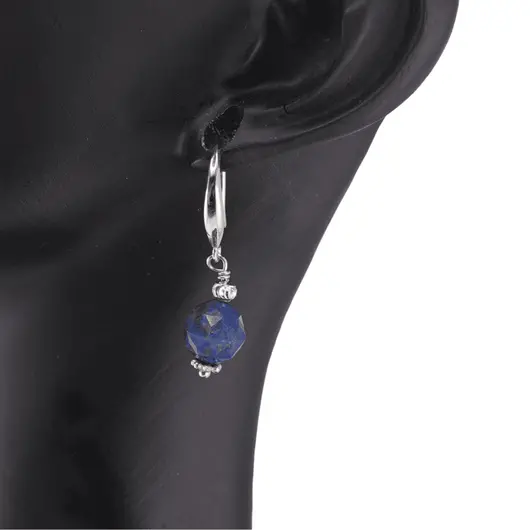 Cercei cu agatatoare Lapis Lazuli si baza lata de Argint 925, 7mm, imagine 2