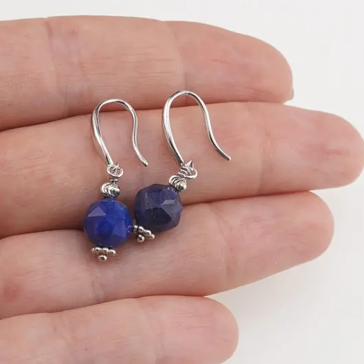 Cercei cu agatatoare Lapis Lazuli si baza lata de Argint 925, 7mm, imagine 3