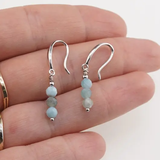 Cercei cu agatatoare Larimar si baza lata de Argint 925, 4mm, imagine 3