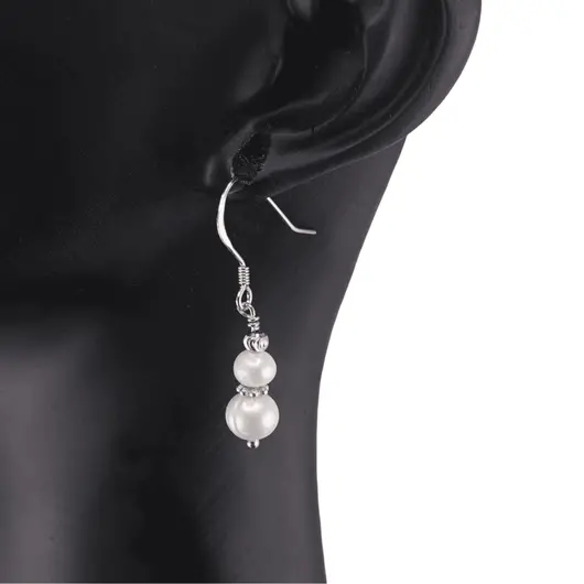 Cercei cu agatatoare Perle de cultura cu bumb gravat si Argint 925, 4-6mm, imagine 2