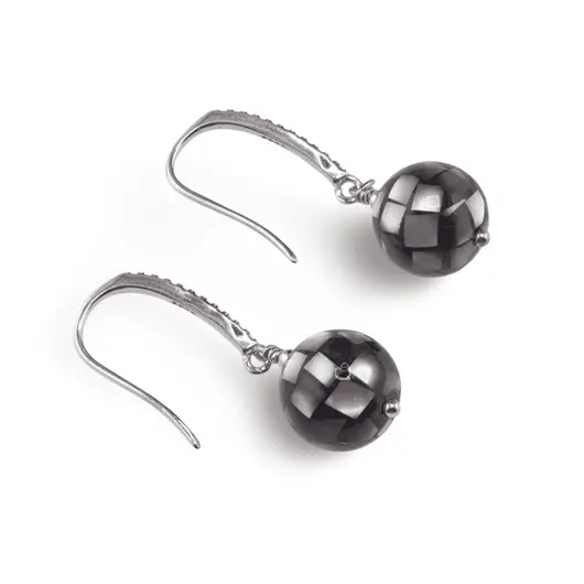 Cercei cu agatatoare Scoica abalone si baza de Argint 925 cu zirconii, 10mm