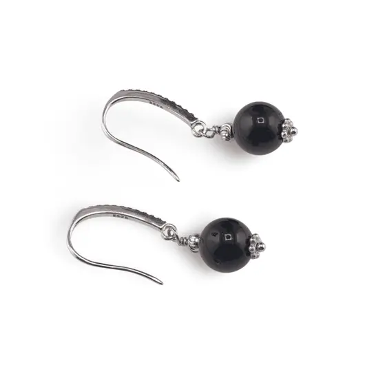 Cercei cu agatatoare Turmalina neagra si baza de Argint 925 cu zirconii, 8mm